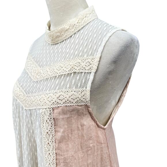A’reve Anthropologie Cream Lace High Neck Sleeveless Peach A-line Mini Dress - Picture 5 of 14